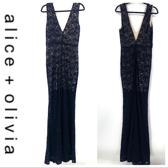 💕SALE💕Alice+Olivia Black Mia Lace Overlay Dress - Picture 3 of 9